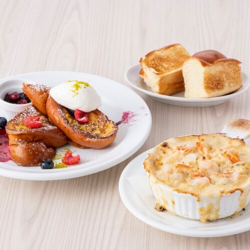 Sarabeths 『生キャラメルサンドフレンチトースト』と『シュリンプ&クラブのマカロニチーズグラタン』